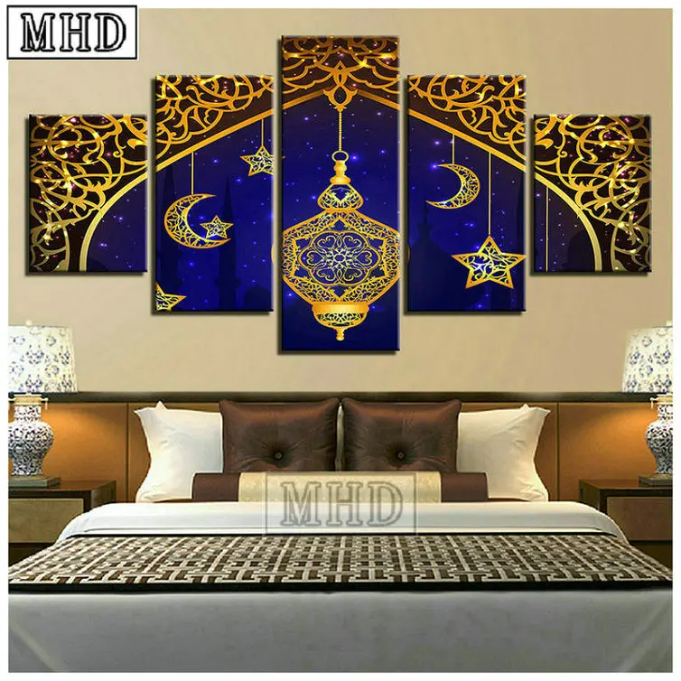 5 spell diamond painting &quotAllah&quot Islam star moon icon living room decoration 5d full square embroidery Ramadan Gift | Дом и сад