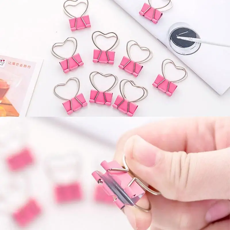 4pcs/lot Pink Binder Clip Heart Hollow Out Paperclips Metal Binder Clips Notes Letter Paper Clothespins Decoration Office Tool