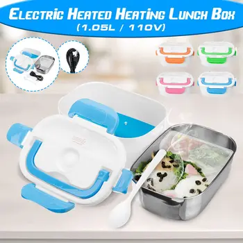 

110V 1.05L Stainless Steel Portable Electric Heated Lunch Box Lunch Bento Box Rice Container Travel Food Warmer Car Home Office
