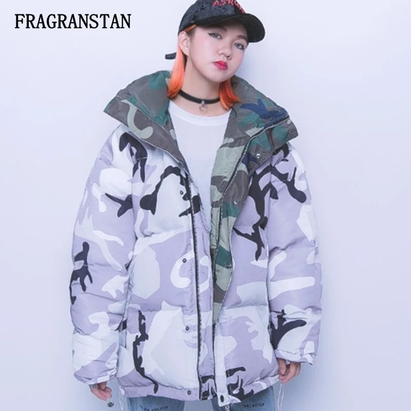 

Female 2019 Autumn Winter Thicken Keep Warm Hooded Padded Jacket Fashion Camouflage Printed Coat Lady Casual Loose Parkas JQ440
