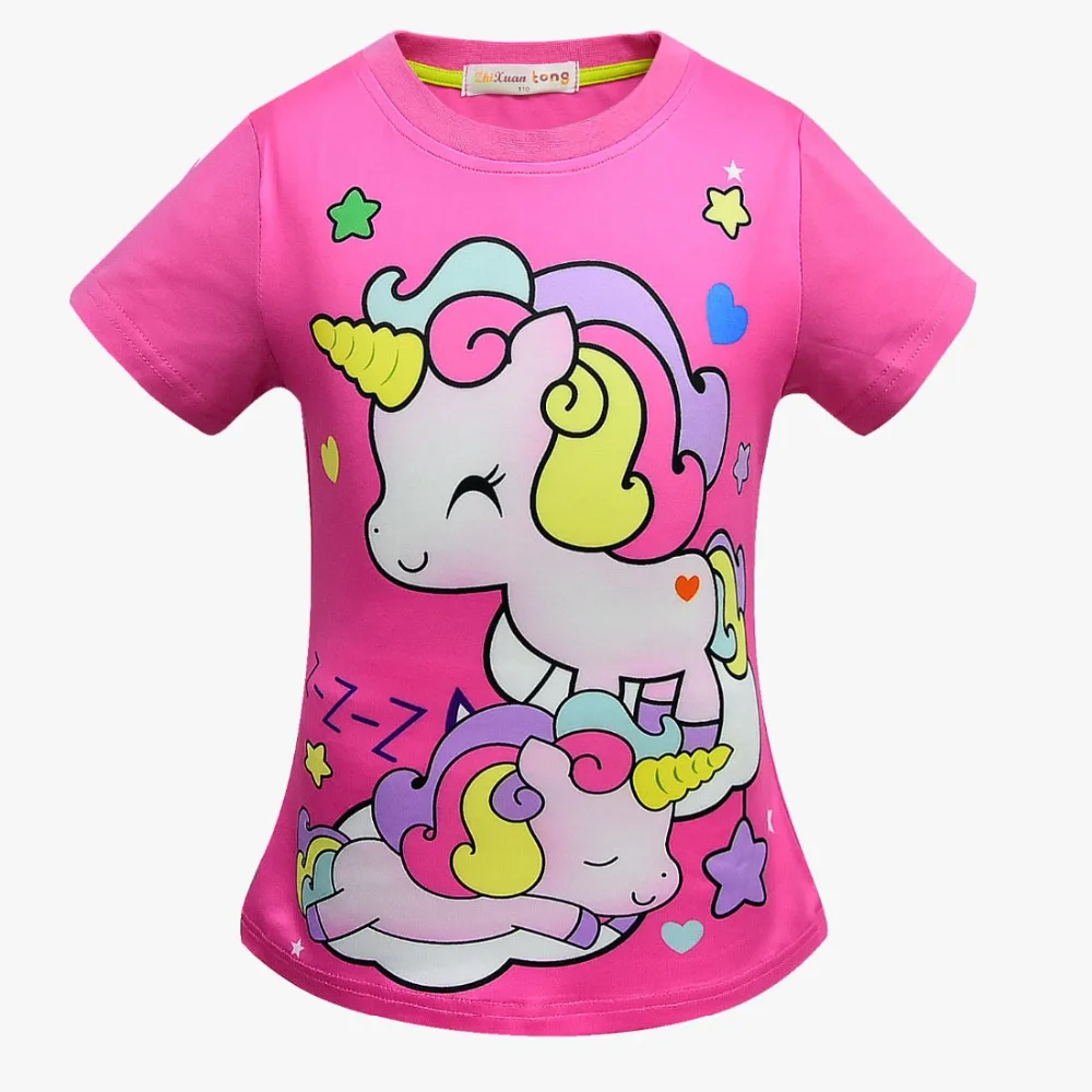 Camisa Infantil/футболка с единорогом; Femme; детская одежда для дня рождения; Camiseta Unicornio; топы для малышей; летняя детская одежда