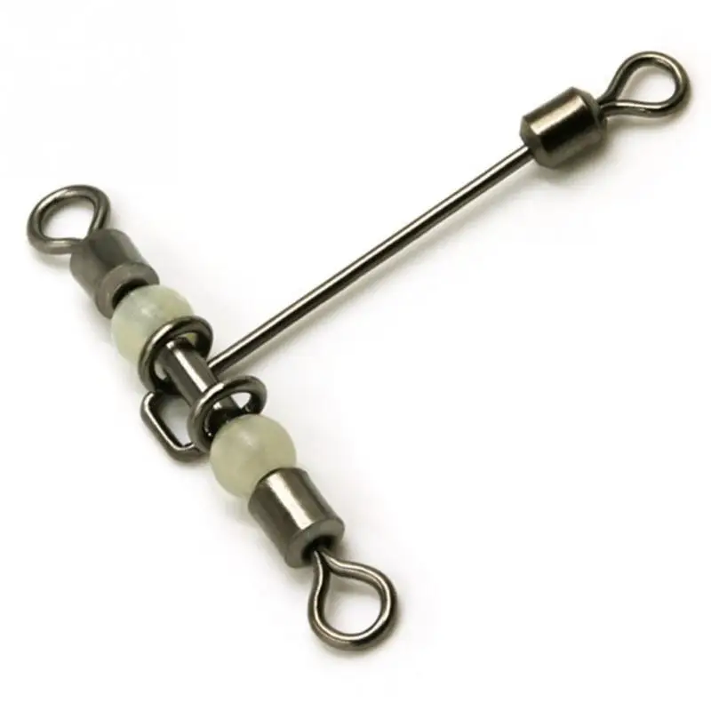 

10pcs 3 way luminous T-shape Cross-line Rolling Swivel with Pearl Beads Fishing Swivels Fishhooks Fishing Connector Fishing Tool