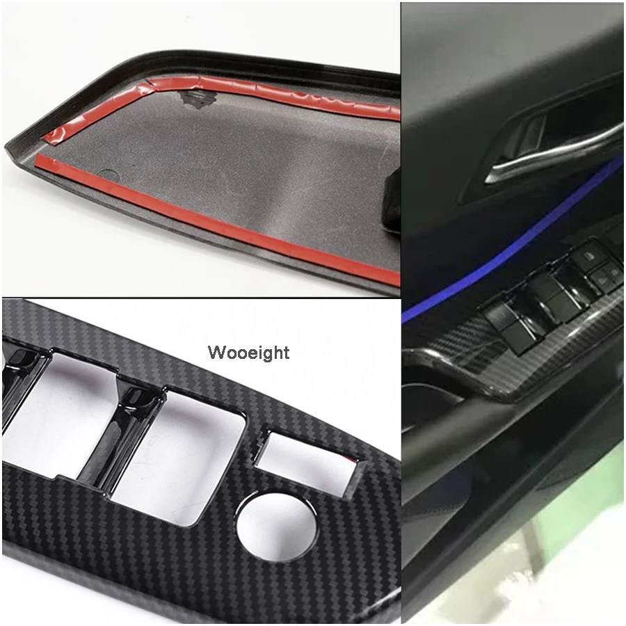 4Pcs Car Carbon Fiber Door Handle Window Button Lift Cover Trim For Toyota C-HR CHR 2017 2018 Inner Door Styling Frame (6)