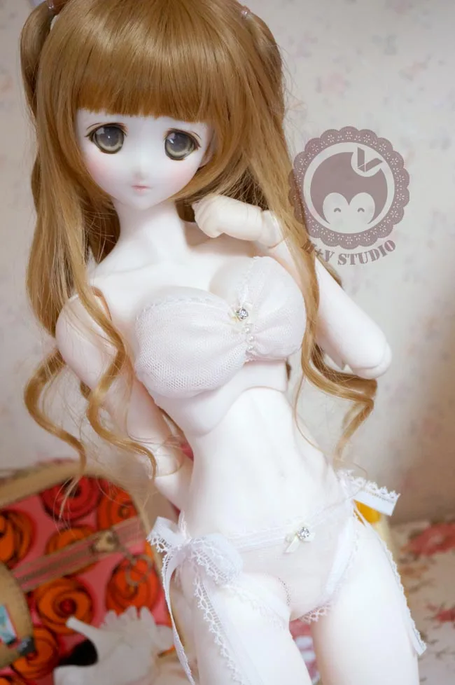 Милый кружевной бюстгальтер+ трусики нижнее белье 4 цвета для BJD 1/3 SD16 кукольная одежда UW12 - Цвет: Черный