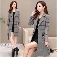 Весенний модный клетчатый Тренч женские длинные пальто винтажные женские большие размеры Осенняя Корейская одежда x923