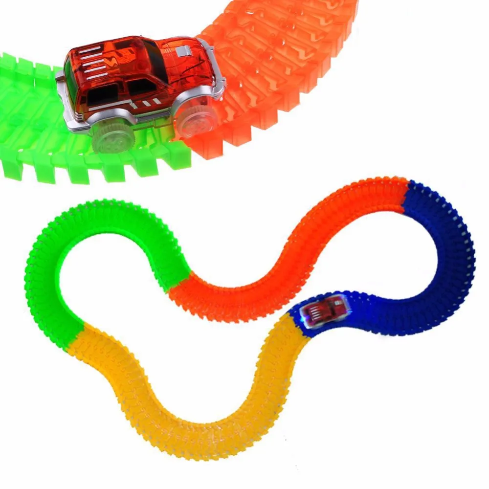 

560pcs Track+2 Cars Glow Racing Glowing Race Magic Track Bend Flex Electronic Rail Glow Race Car Toy Roller Coaster Toy For Kid