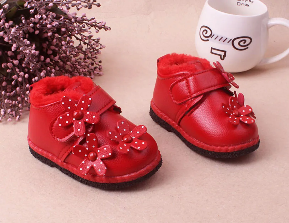 Зимняя обувь для новорожденных; ботиночки для маленьких девочек; зимняя обувь с цветочным рисунком; теплая зимняя обувь; SneakersDropshipping