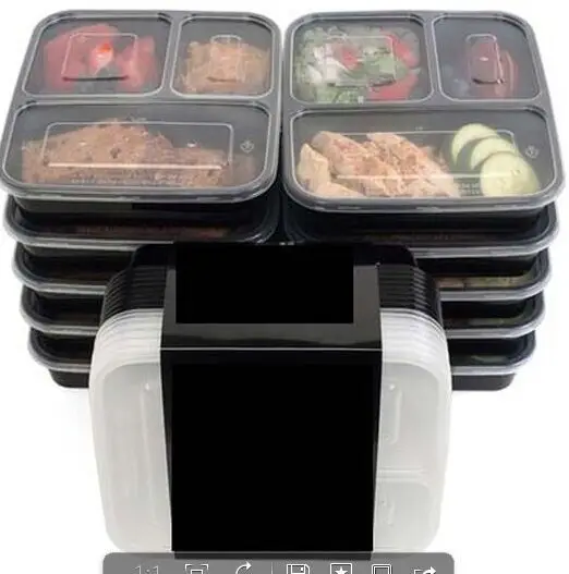 3 Compartment Microwave Safe Food, Meal Prep Container with Lidin