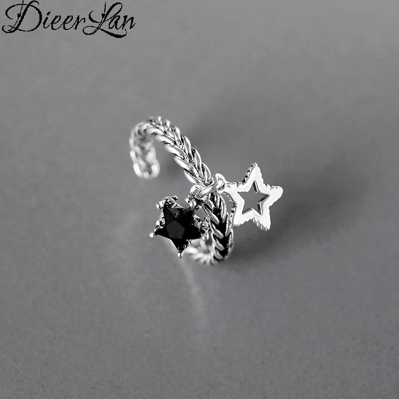 

DIEERLAN Bohemian Personality 925 Sterling Silver Star Finger Rings for Women Vintage Adjustable Antique Ring Anillos