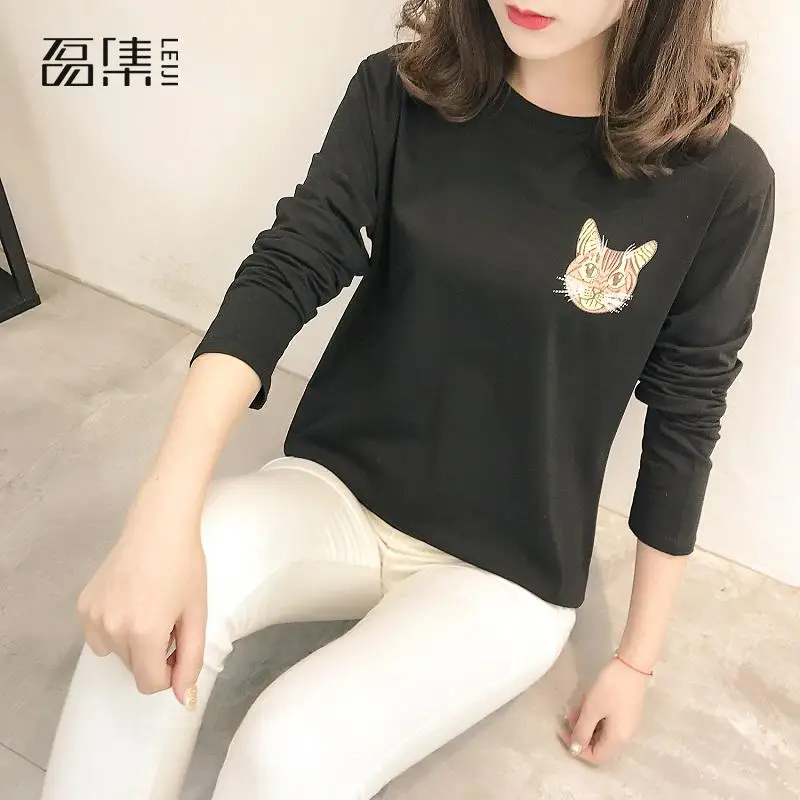 

Basic T-shirt Women Long Sleeve Plus Size Tops Autumn O-neck Shirt Women Cotton Black White Tshirt 4xl