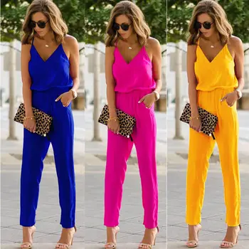 

Hirigin Ladies Women Summer Casual High Waist Sleeveless V-Neck Bodycon Jumpsuit Wide Leg Pants Spot Outfits Streetwear