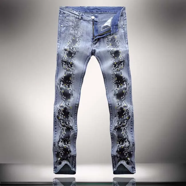 Big Size Printed Jeans Men Brand Skinny Pencil Jeans Mens Long Trousers