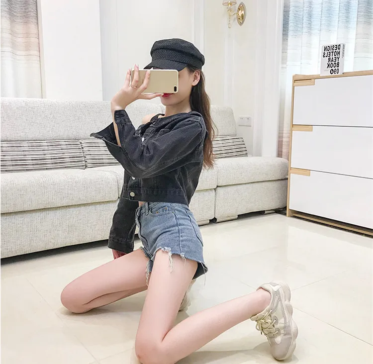 Une Automne Y Élégant Manteau 703 Denim Mode 2018 Streetwear Jean Veste Femmes De bleu Sexy Noir Sangle Épaule CqnFXx