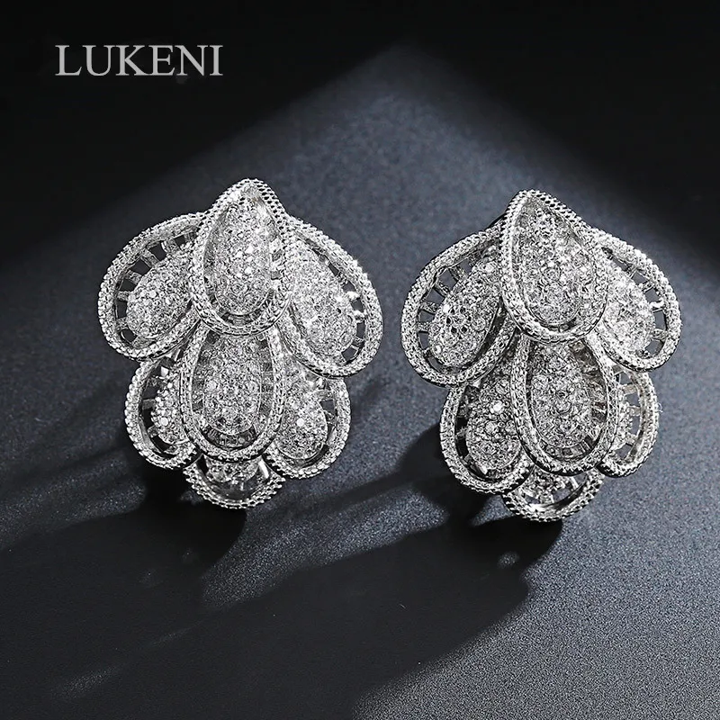 

LUKENI New Arrival Vintage Style White Color Flower Shape Micro Inlay Top Quality Cubic Zirconia Wedding Stud Earring