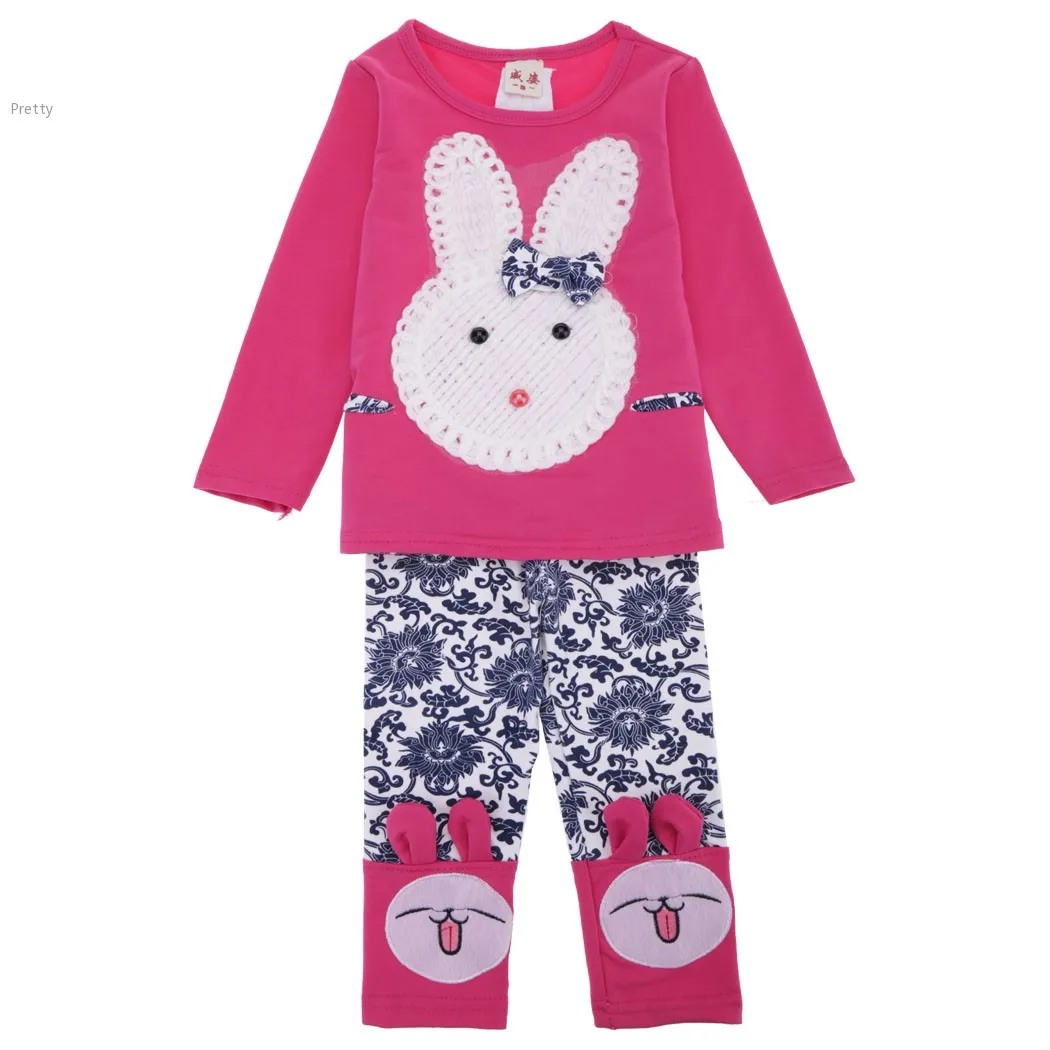 2015 Newest Fashion Happy Bunny Girls Clothing Sets Children Cartoon