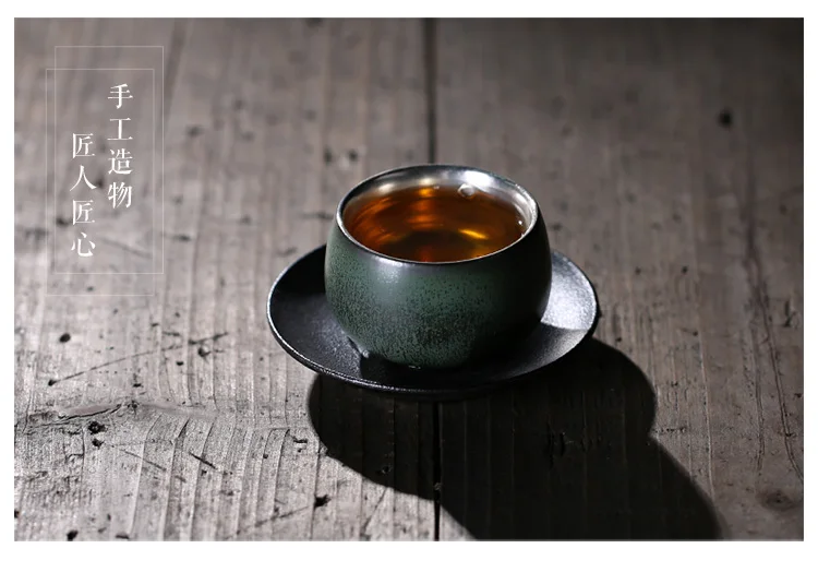 80 мл Керамика гончарные изделия Чай чашка чистого серебра Винтаж черный чай, пуэр чаши офисные чайный набор кунг-фу посуда Чай посуда чашки подарок на день рождения