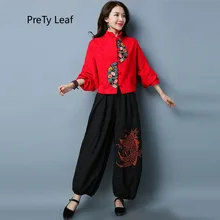 В этническом стиле из хлопка и льна короткий рукав летучая мышь вышитые пальто