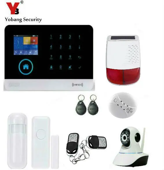 Yobang безопасности wifi дом 3g сигнализация Система Солнечная Сирена сетевая камера дымовая сигнализация sms приложение управляемая домашняя
