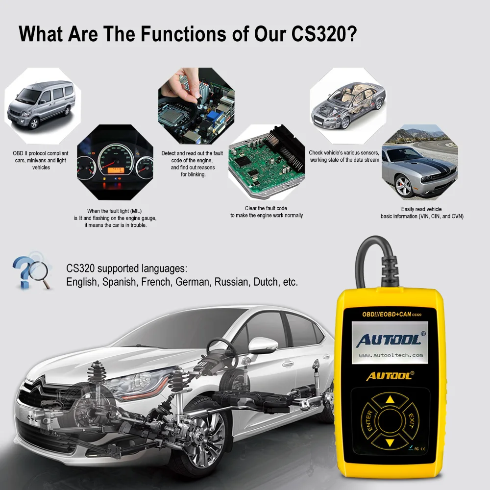 AUTOOL Automotive OBD2 Scanner Car Code Clear OBD 2 II Code Reader Tester For Vehicle Workshop Repair Scan CS320 330 520 OL129