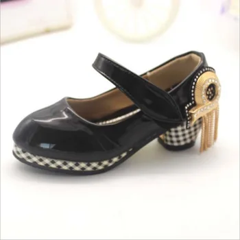 

girls red shoes kids dance shoes faux leather party dance kd 7 black girls shoe high heel European size 27~31 plaid fashion