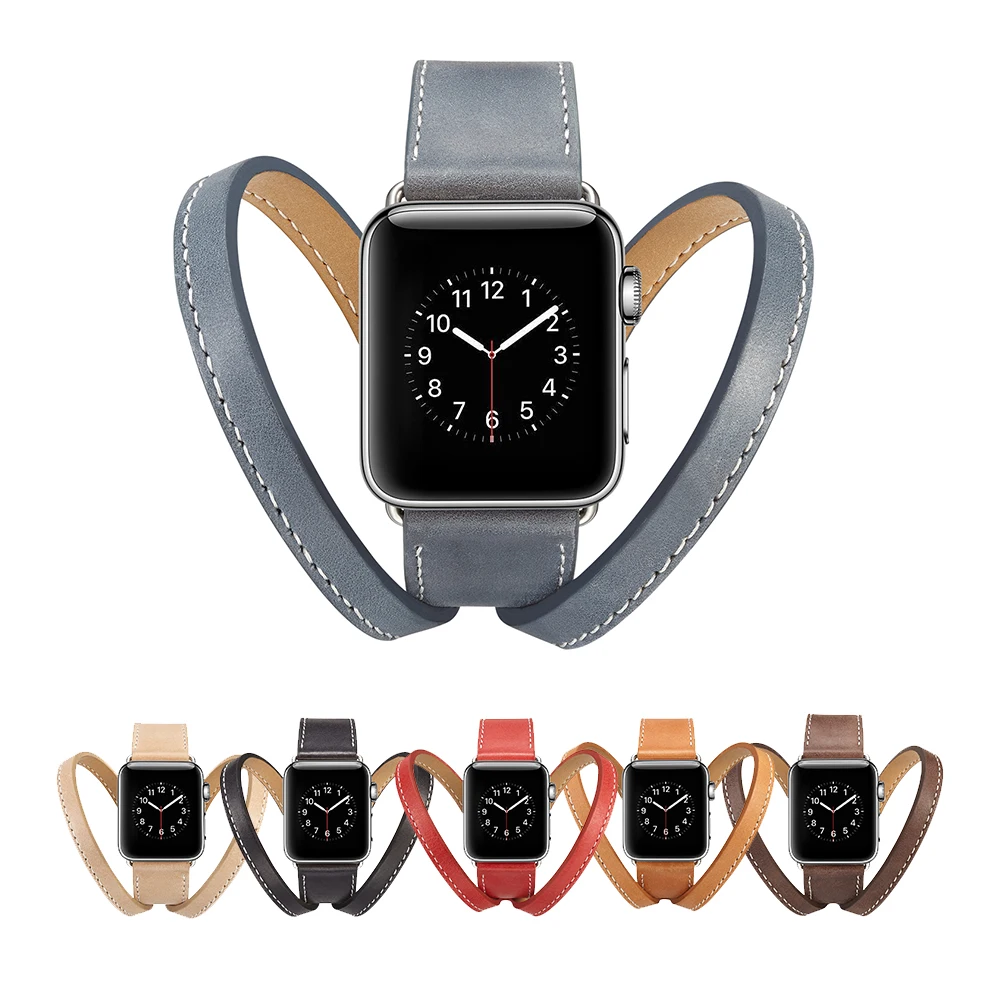 Double Loop Belt Bracelet for Apple Watch Strap 38mm 42mm Cowhide for