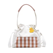 2019 New Women's Bag Small Fresh Canvas Bag Lattice Slung Korean Female Student Sen Literary DrawString Shoulder Bag single shoulder bag sports bag satchel female broadband 2017 new small korean woman student bag literary small fresh