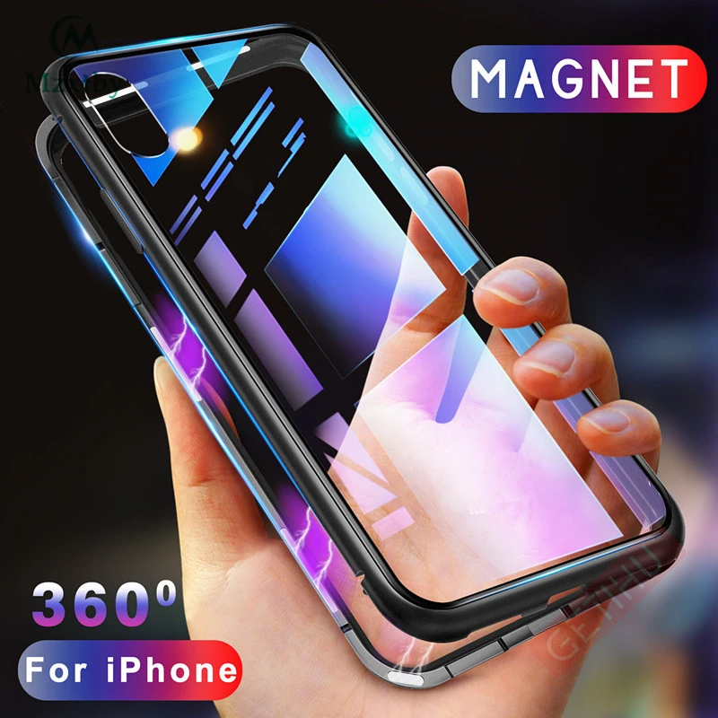 Magnetic Metal Bumper Cover Case Tempered Glass case for iPhone XR XS MAX X 8 7 6 Plus Iwatch 38 40 42 44 Magnet | Мобильные