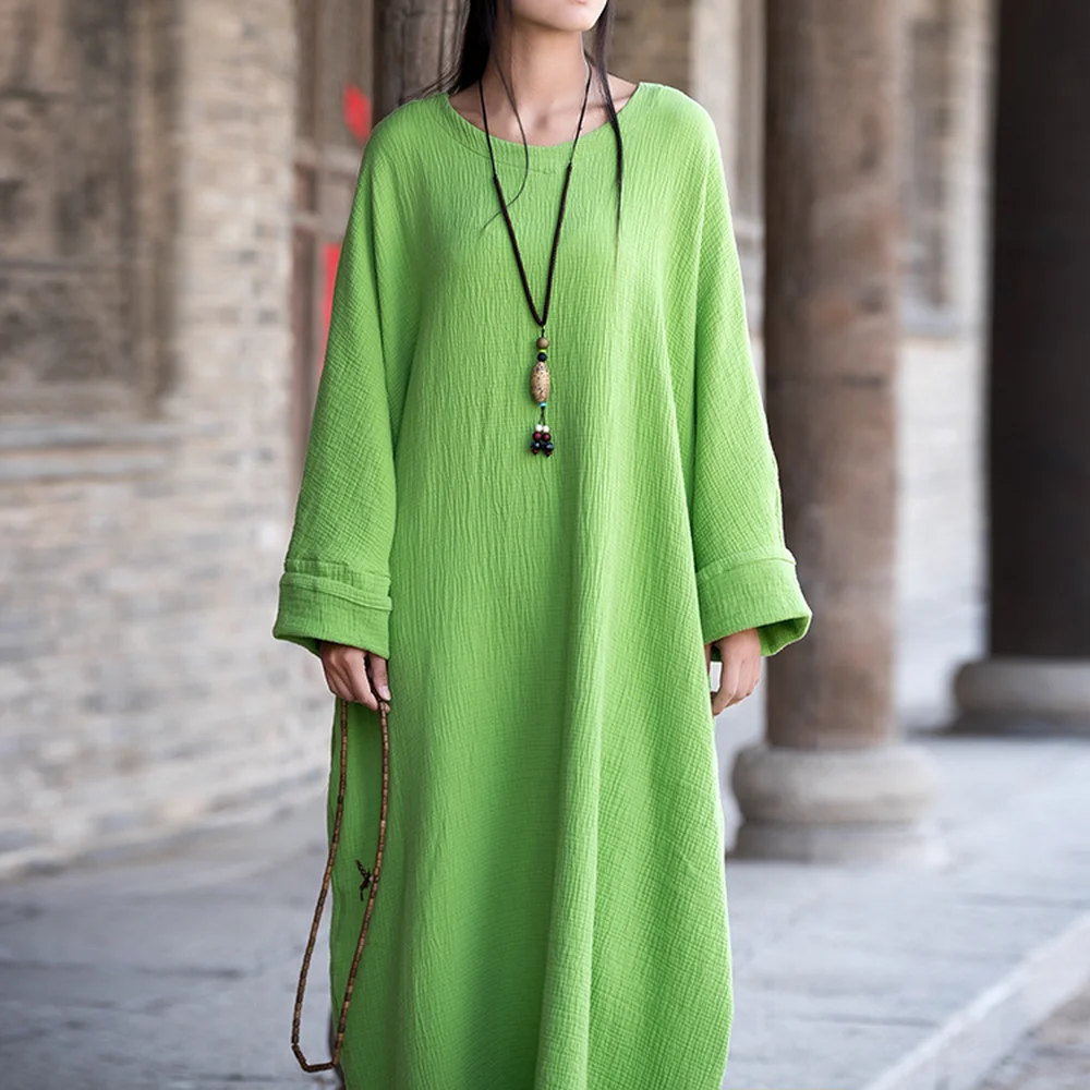 

Original Spring Autumn 2019 Spinning New Loose Dress Pullover Double Layer Linen Cotton Retro Vintage
