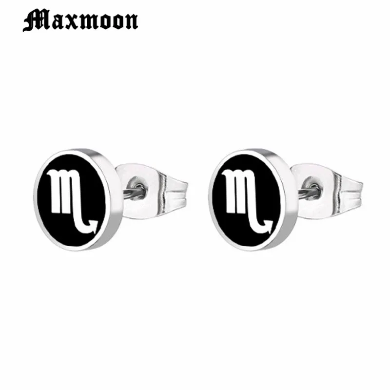 Maxmoon 1Pair Zodiac Scorpio Earrings Signs 12 Constellation Simple Horoscope Astrology Disc Galaxy Star Stud | Украшения и