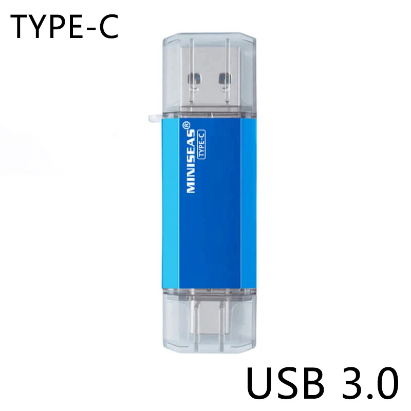 OTG usb 3,0 и type-c usb флеш-накопитель 16 ГБ 32 ГБ 64 Гб Флешка двойной флеш-накопитель для type-c android системы Miniseas - Цвет: Синий