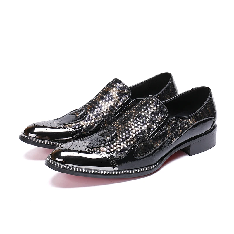 

Fashion men business dress shoes slip-on pointed toe carved Bullock oxford for men falt party office shoes
