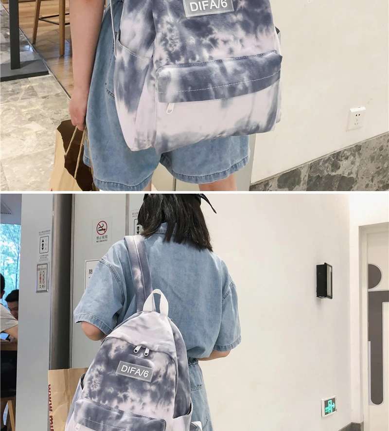Dcimor tie-tingido lona mochila feminina de alta