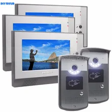 DIYSECUR 7inch Wired Video Door Phone Doorbell LED Night Vision RFID Unlocking Home Security Intercom System 3 Monitor 2 Camera