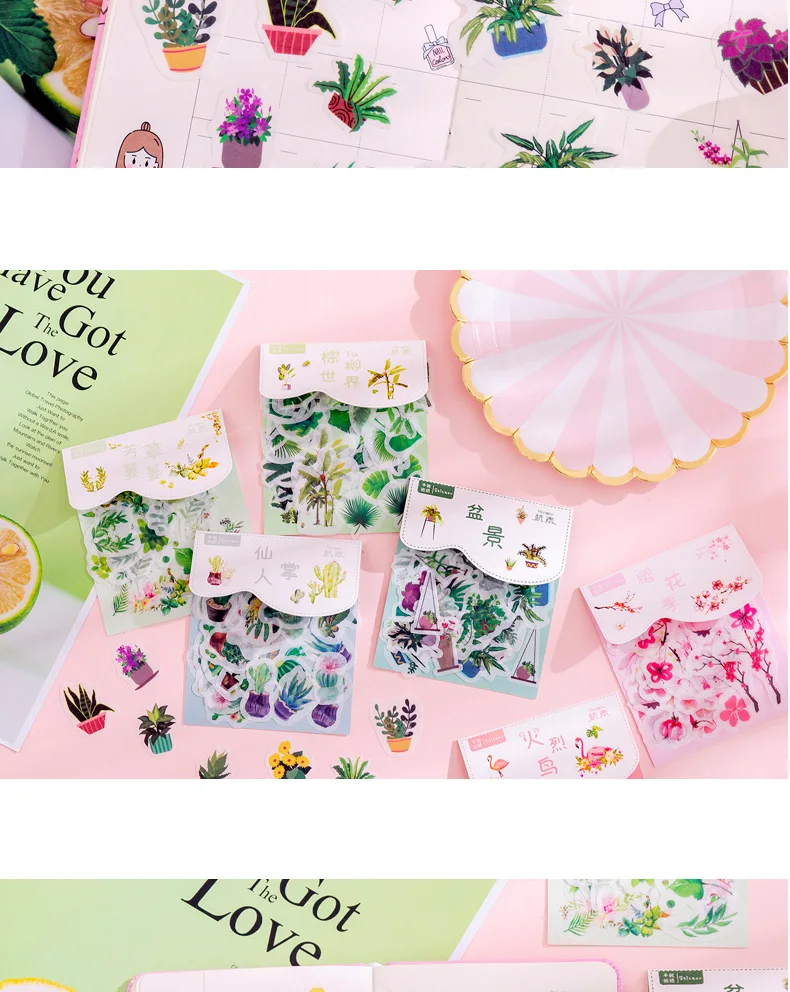 40 pcs/pack Green Plant Series Cactus Canteen Decorative Stationery Stickers Scrapbooking DIY Diary Album Stick Lable