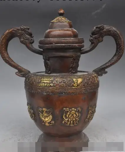 

S5274 13"China Bronze Eight treasures Dragon beast statue Zun Cup Bottle Pot Vase Jar discount 30% (C0324)