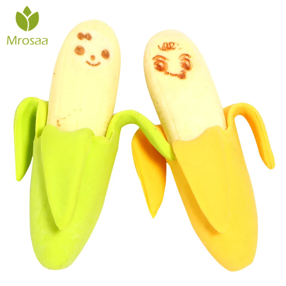 Newest 2 Pcs Banana Expression Eraser Fruits Eraser Lovely Fruit Shape