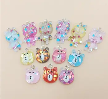 

wholesale glitter Flat back Resin Fantasy Crystal Cute Bear Charms Pendant For Girls Kids DIY Necklace Jewelry Accessories