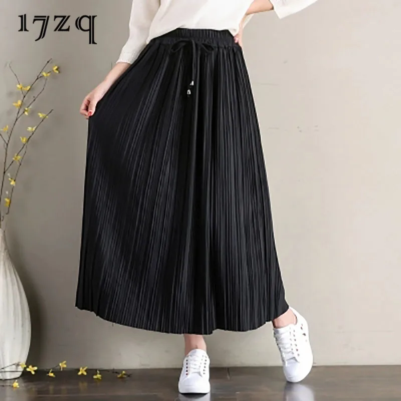 

17zq Ladies Skirt Fashion Harajuku Pleated Long Skirts With Bowknot Women Preppy Style Skirt Faldas Mujer Moda Jupe S1966