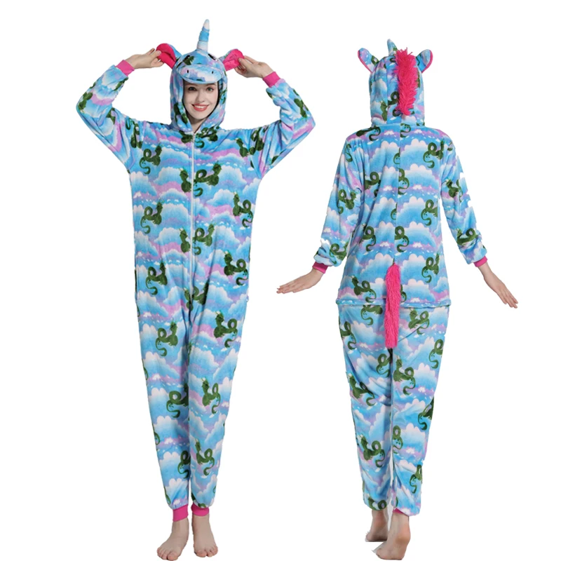 Пижамы единорога, женский комбинезон, кигуруми, панда, зимняя Фланелевая пижама, кигуруми, для взрослых, ночная рубашка, стежка, единорог, одежда для сна, комбинезон