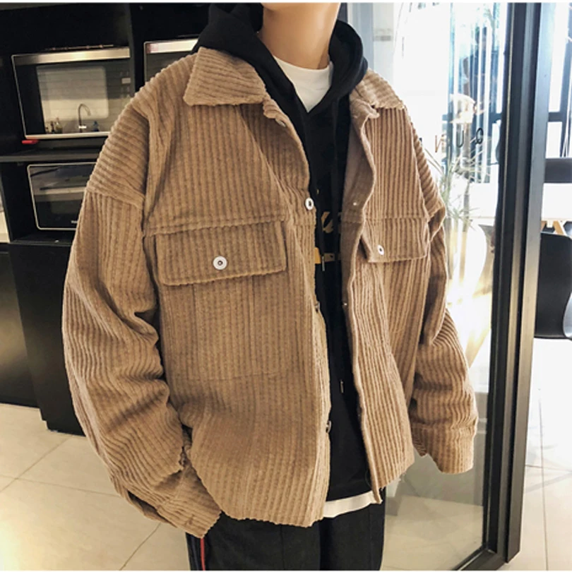 2019 Men's Corduroy Fabric Coats Streetwear Brand Bomber Jackets Fashion Outerwear Grey/red/khaki Color Windbreaker Size M-XL