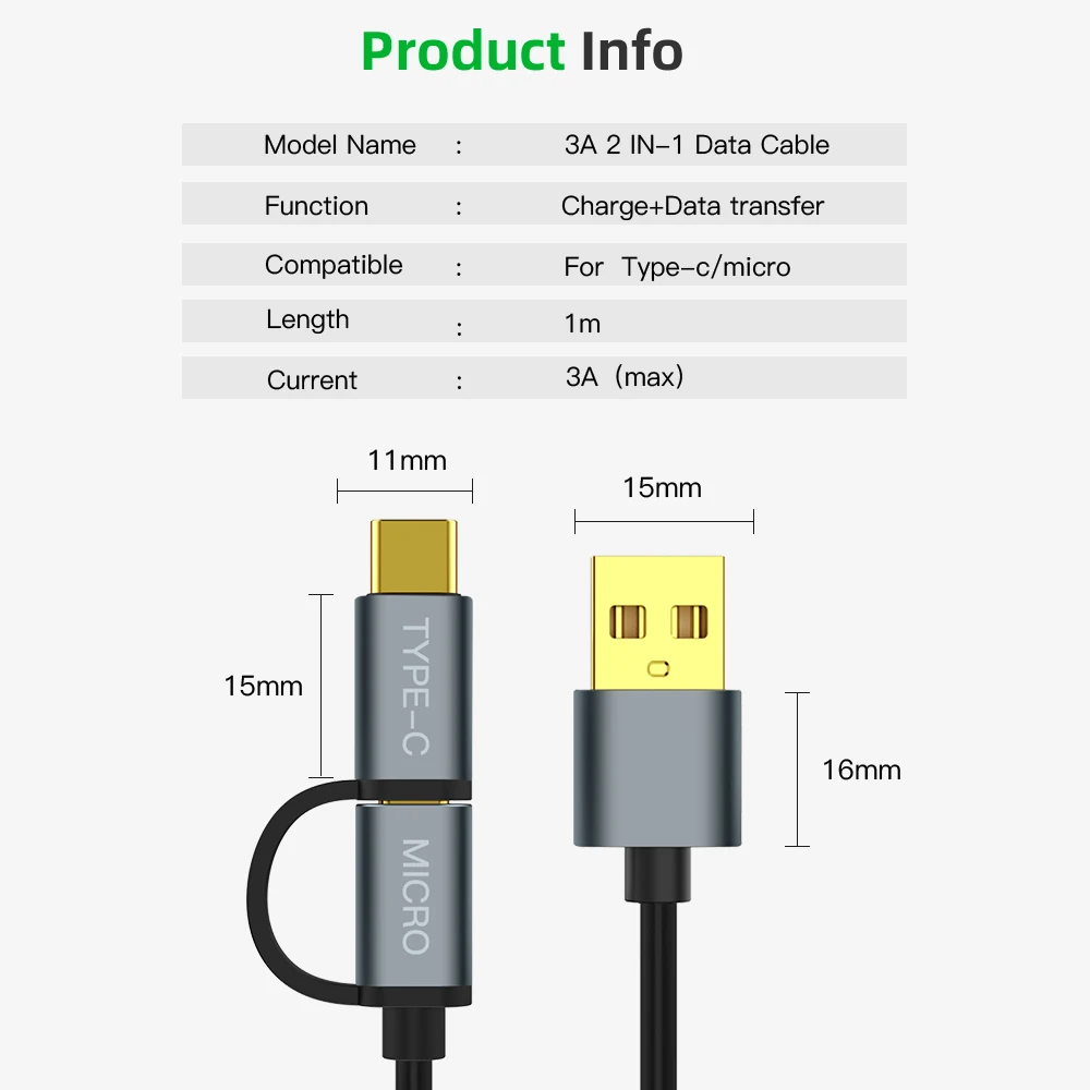 2 в 1 USB кабель Micro usb type C кабель для быстрой зарядки 2в1 type-C кабель для samsung S9 S8 huawei P10 Xiaomi Mi6 Быстрая зарядка