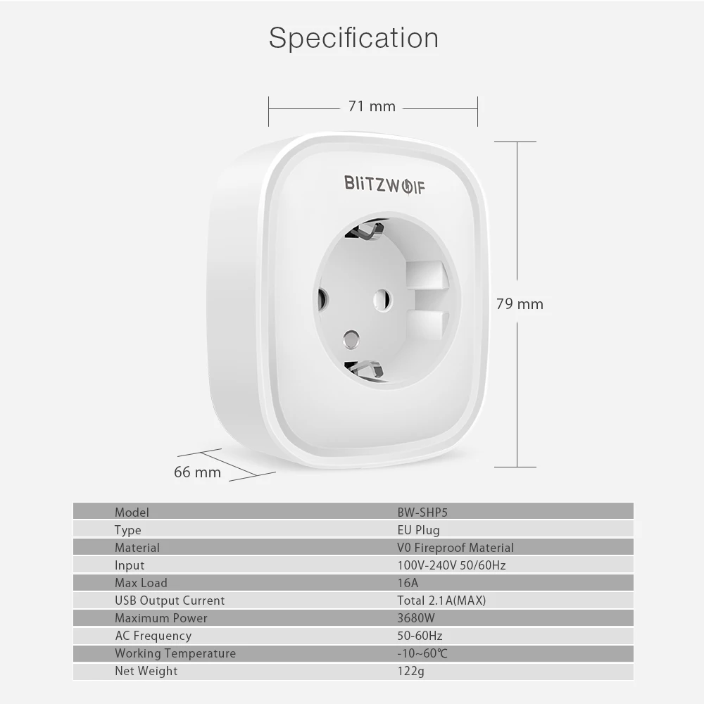 BlitzWolf BW-SHP5 2.1A двойной usb порты 16A Смарт Wi-Fi розетка ЕС Plug работать с Alexa Google Assistant BlitzWolf Tuya APP