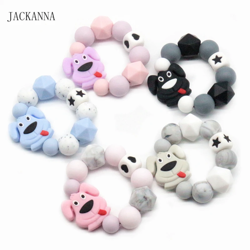 

1PC Infant Dog Teether Bracelet Food Grade Silicone Rattle Toy Teething Bracelets Silicone Beads Baby Nurse Toys Nursing Gifts