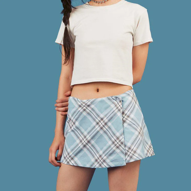 

Summer Women Harajuku Classic Plaid Mini Skirt Korean Cute Blue Lattice Pleated Skirts Punk Style High Waist Female Short Skirt