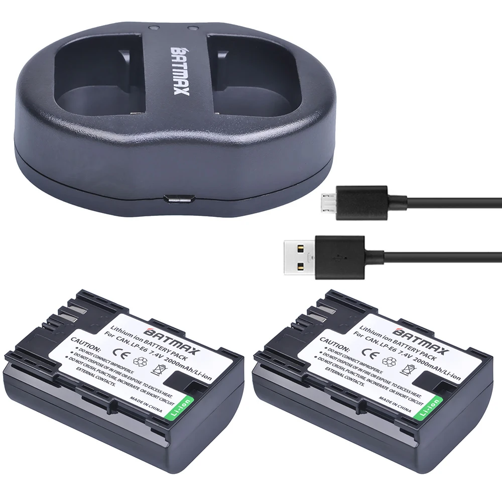 2x LPE6 LPE6 LP E6 Batteries + USB Dual Charger for Canon EOS 5DS R 5D