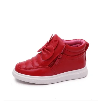 Осенне-зимние модельные повседневные туфли студенческие высокие кроссовки с бантом большие детские спортивные туфли из искусственной кожи детская белая обувь - Цвет: Красный
