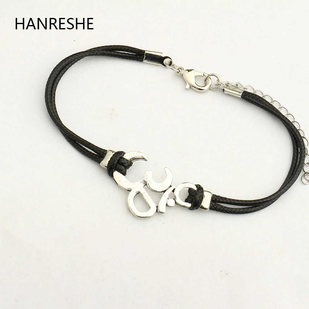 

HANRESHE India Yoga Hindu Buddhist Bracelet,AUM OM Hinduism OutdoorLeather Bracelet Silver Men Jewelry Religious Symbol Bracelet