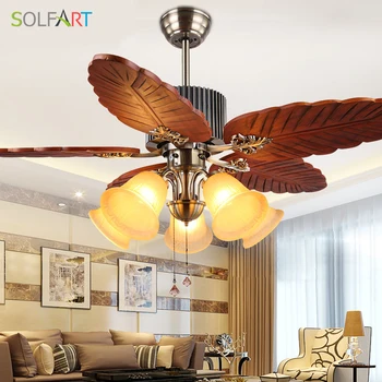 

SOLFART wooden ceiling fan ceiling fan with glass light lustres vintage antique home lamps for dining room indoor slf1002