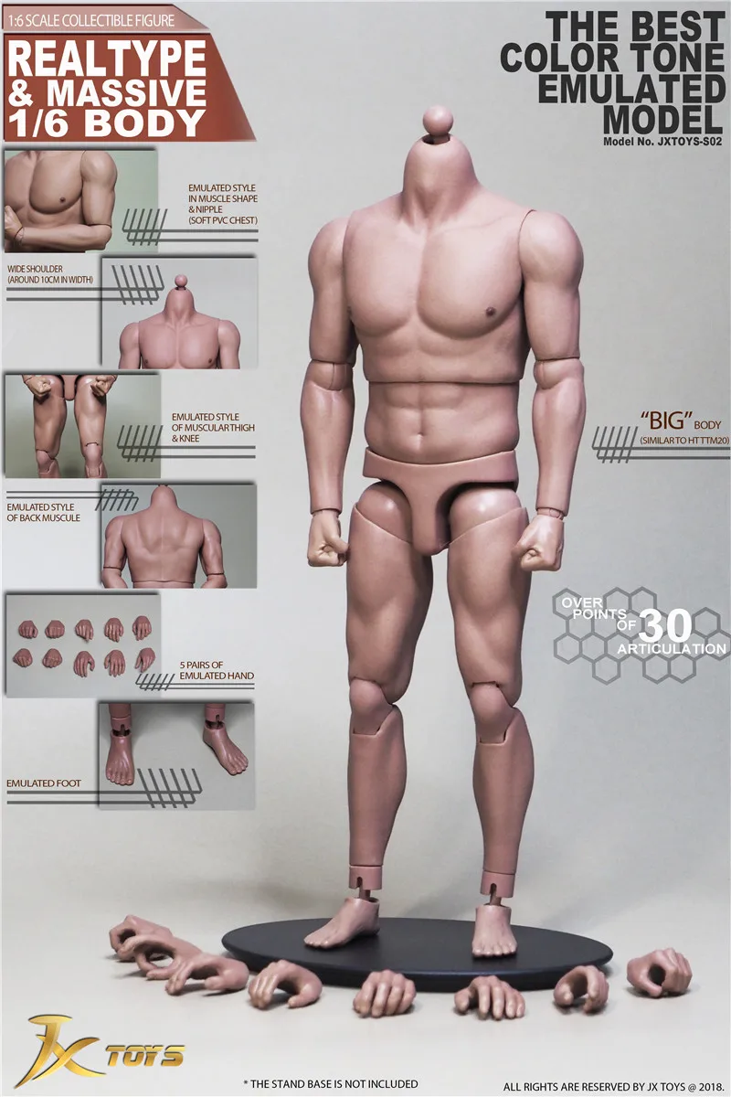 

JXtoys S02 1/6 30 Articulations Strong Male Body Asian Muscle Body for 12inch Collectible Action Figure DIY