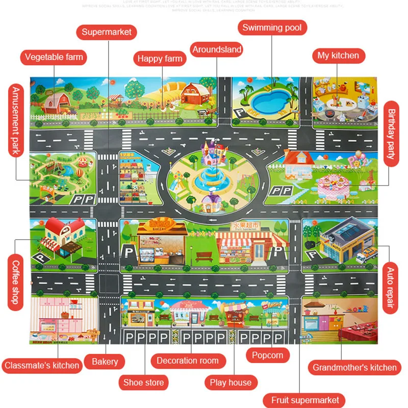 price cut  39Pcs City Map Car Toys Model Crawling Mat Game Pad for Children Interactive Play House (18Pc Road 